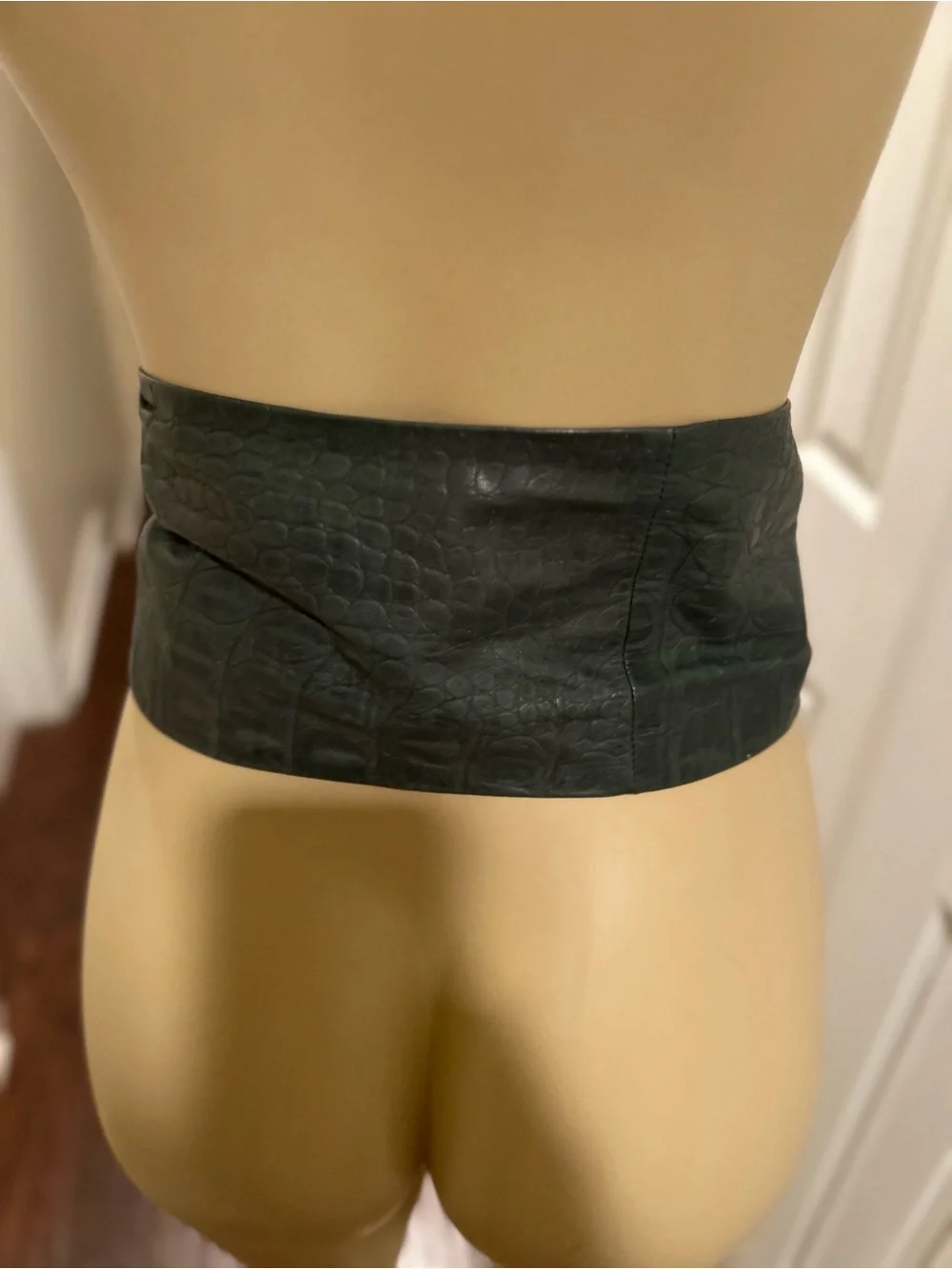 Extremely Wide vintage Green genuine Leather Waist Belt with Metal Ring Buckle